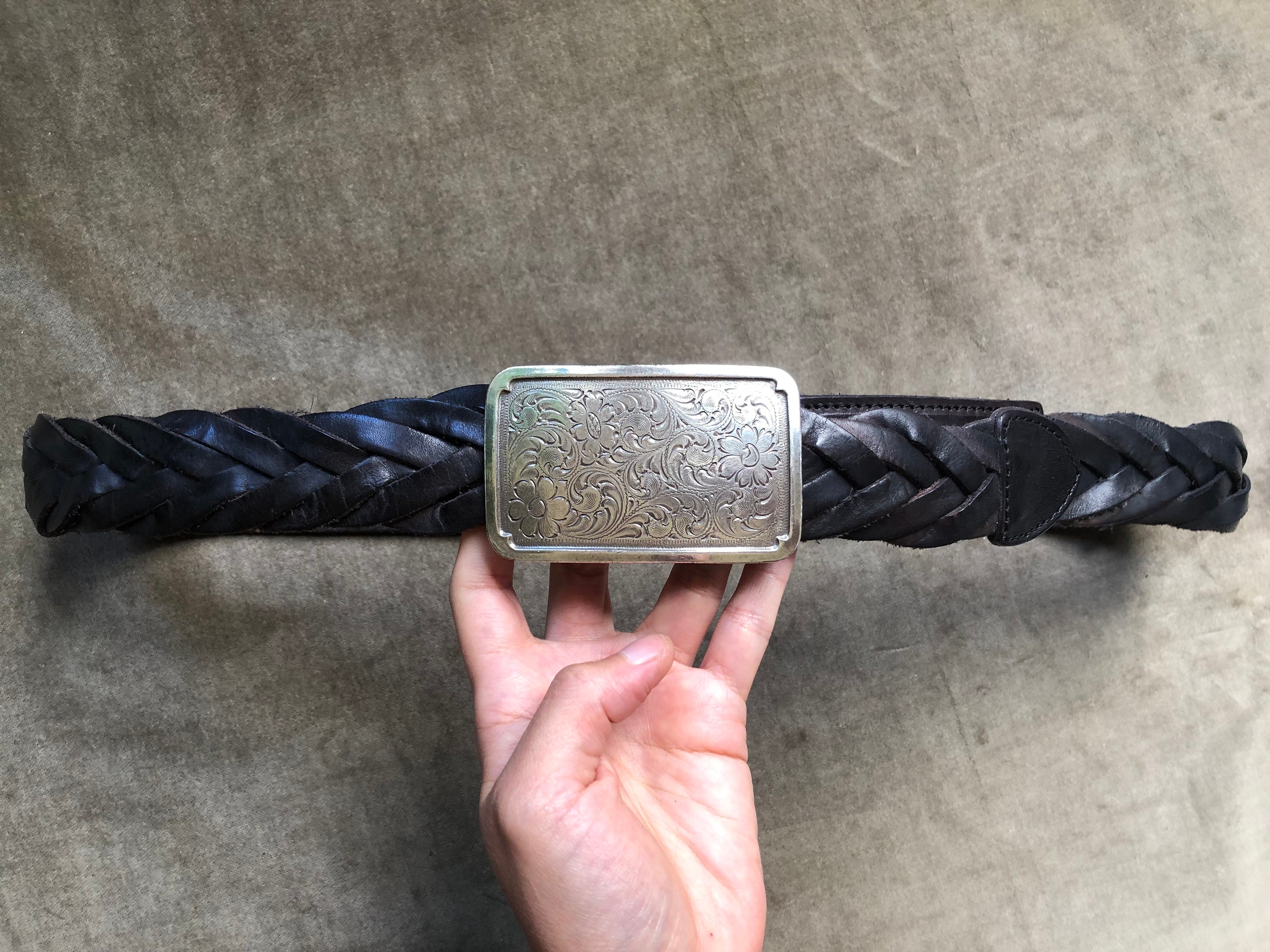 Chunky Braided Woven Leather Belt Dark Brown Western Floral Silver Buckle Boho Shyanne Women main image 3
