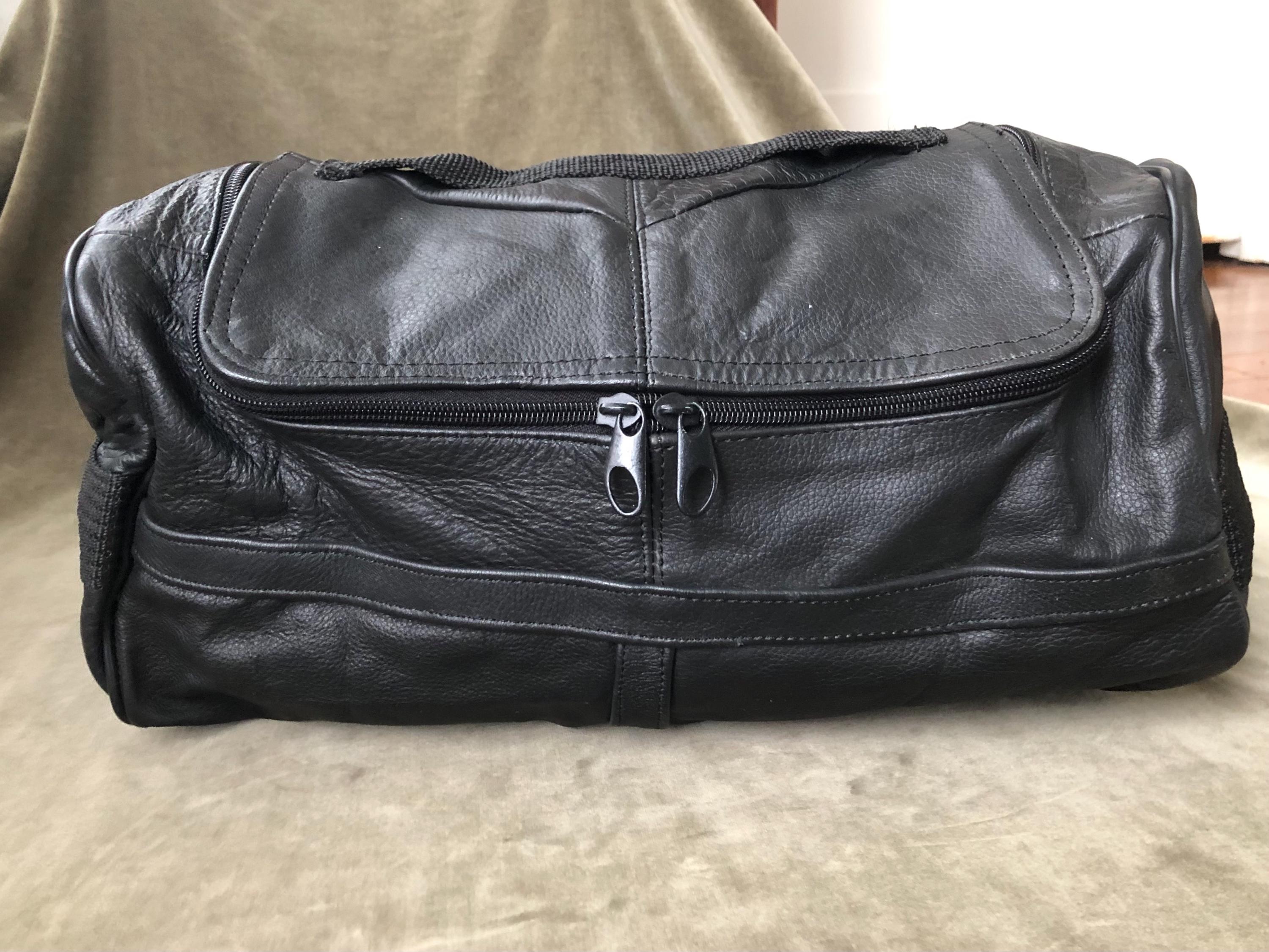 1980s 90s Petite Soft Thick Black Leather Patchwork Duffle Duffel