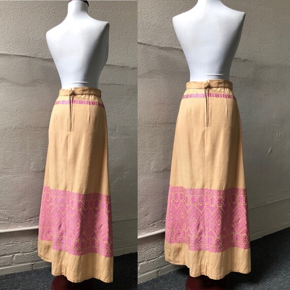 70s Handmade Cotton Woven Flared Boho Maxi Skirt … - image 9