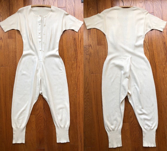 Antique 1900s Knit One Piece Thermal Pajama Rompe… - image 2