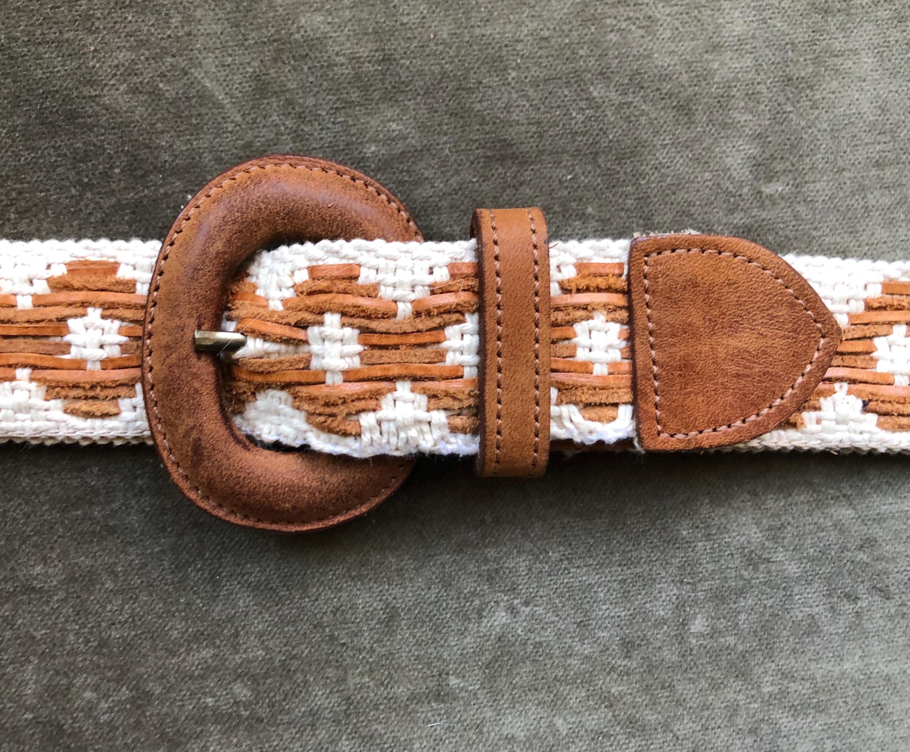Braided Genuine Leather Belt Brown Tan Woven Adjustable Rustic Boho Vintage 28059-1.jpg main image 4