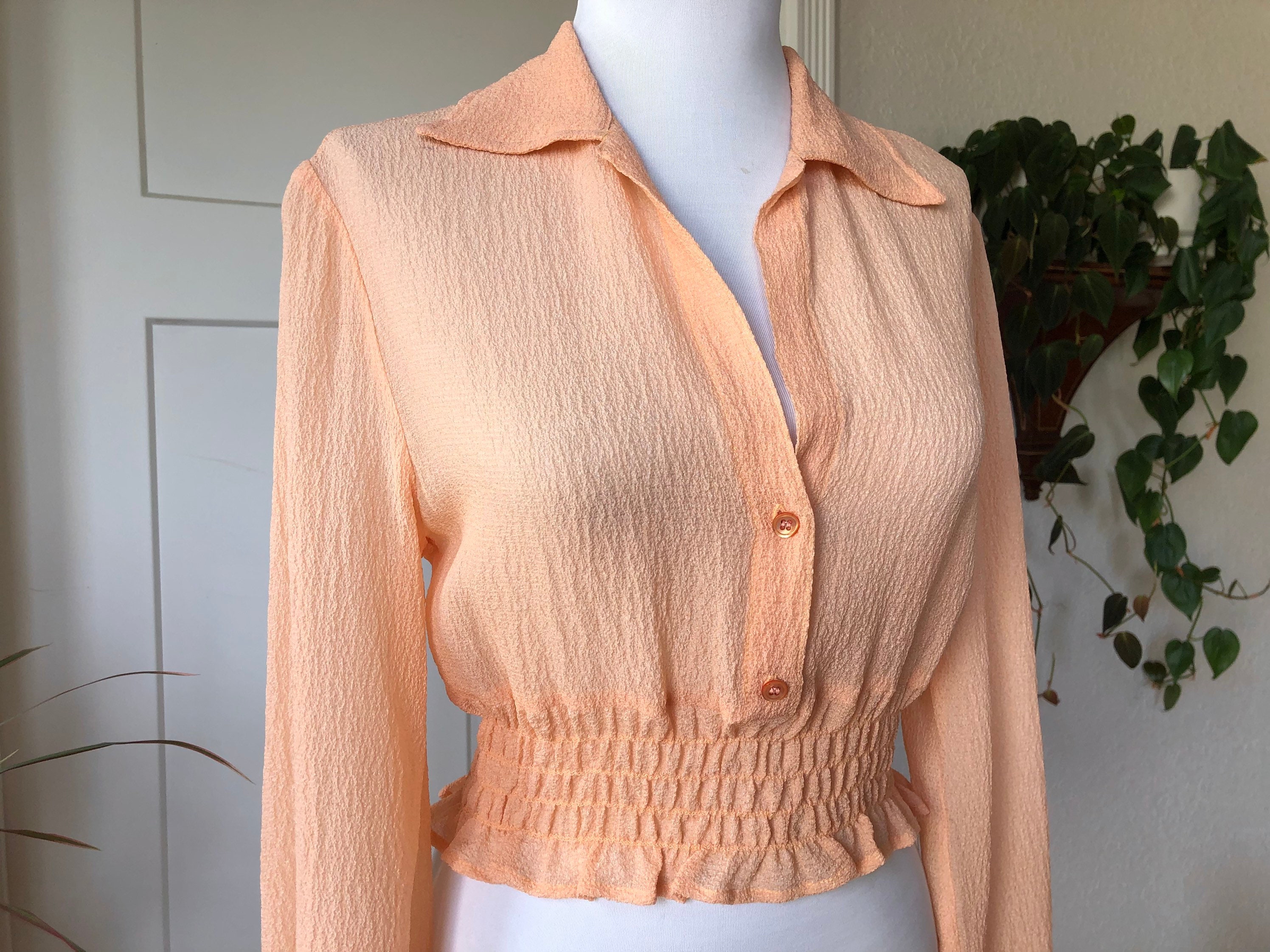 crinkle crinkle crinkle sheer blouse黒 Sheer Crinkle Blouse - Etsy