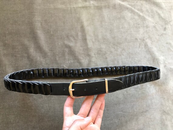 60s 70s Black Leather Chain Link Woven Belt vinta… - image 5
