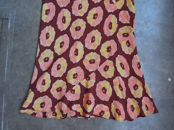Vtg 90's Silk Chiffon Floral Art Deco Print Ruffle
