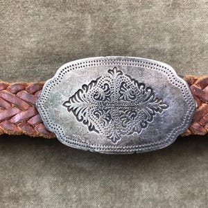 1990s vintage Braided Brown Leather Concho Belt with Silver-Tone Medallions Vintage 1990 main image 3