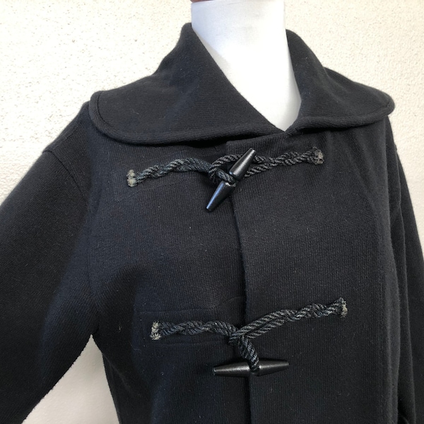Ralph Lauren Cachemire Coton Tricot Mackintosh Duffle Bois Bascule Cardigan Veste Femme vintage Manteau Taille M 6 Dark Navy Blue Sweater Overcoat