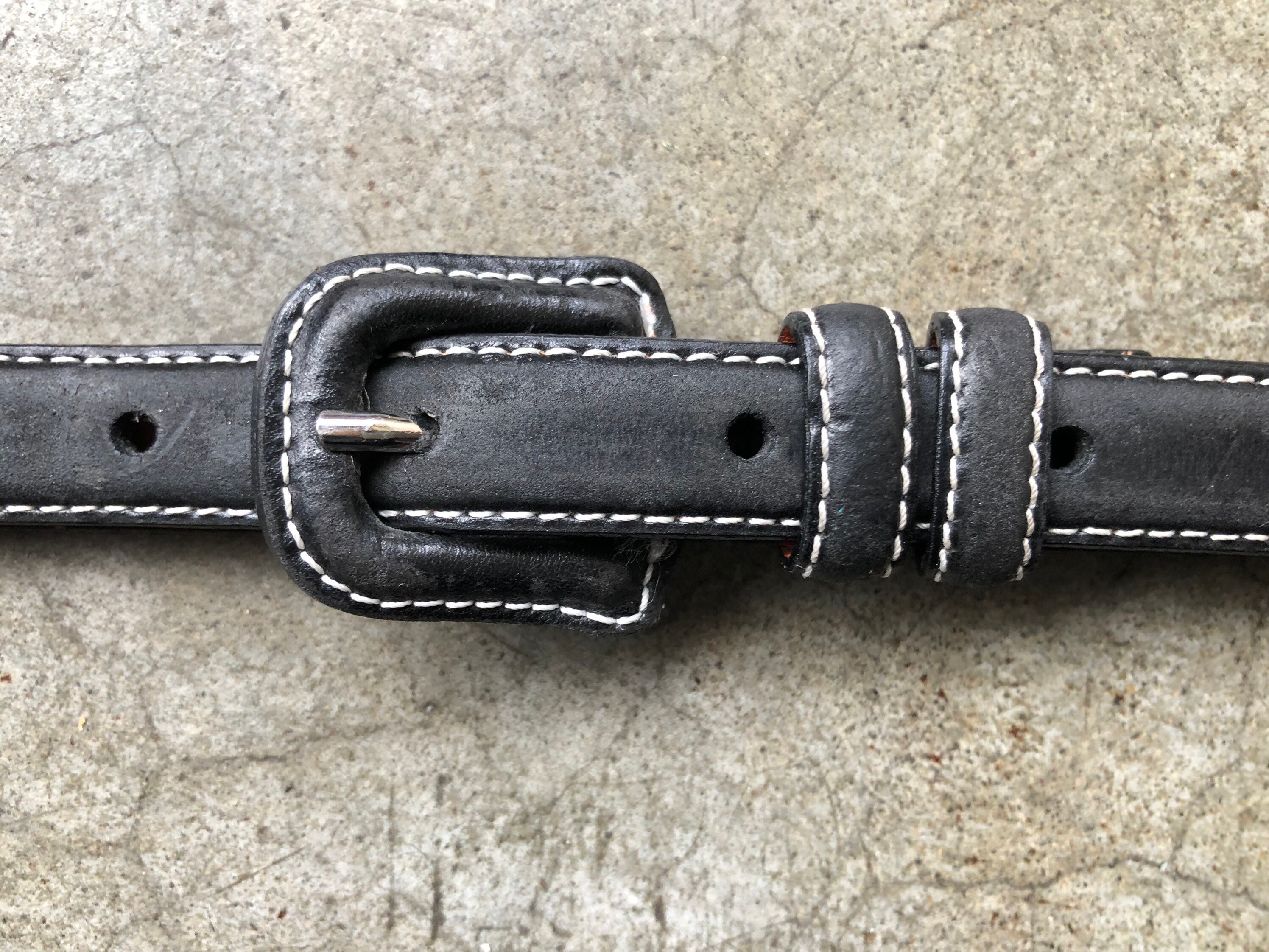 Black leather, with white stitching, waist belt! Leather Belt White Stitching for Work Jeans Office Wear 1.75  main image 3