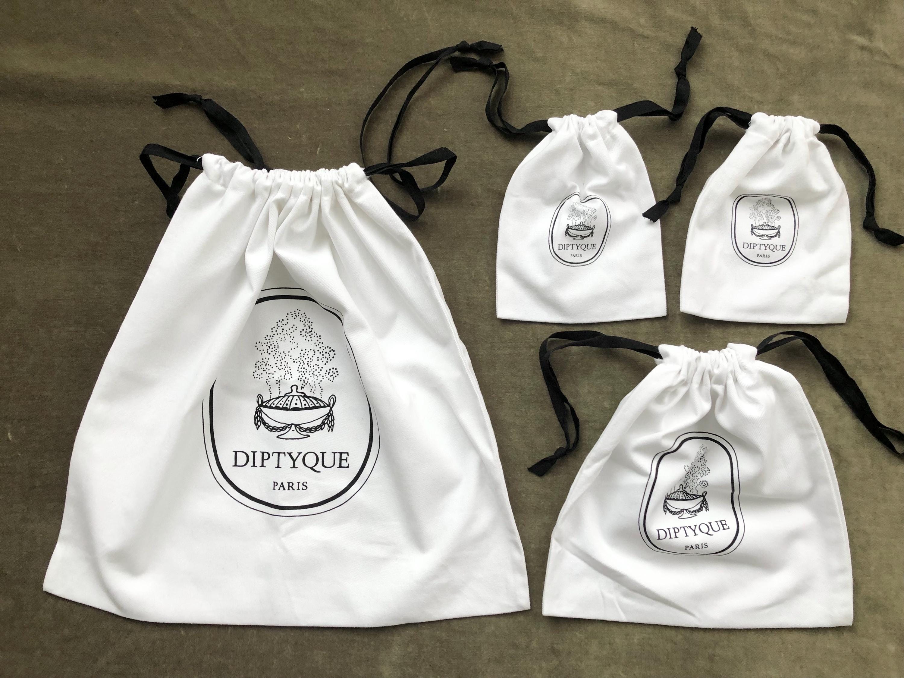 DIPTYQUE Lot of 4 White Cotton Twill Fabric Drawstring Pouch Dust