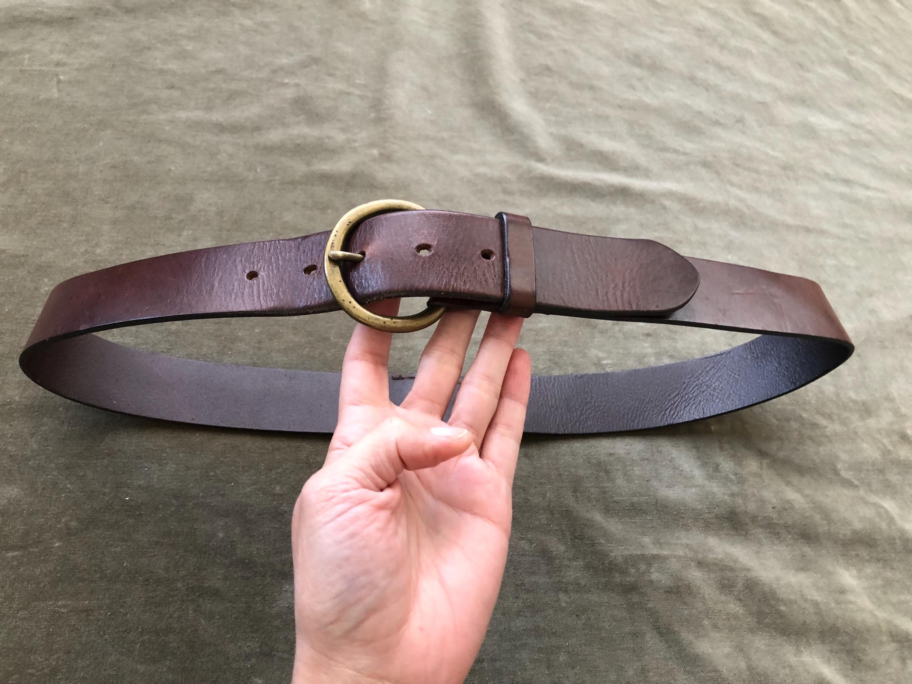 90s Thick Brown Leather Heavy Duty O Ring Solid Brass Buckle 
