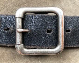 Levi Strauss Thick Black Leather Work Belt Heavy Duty Wide sz L xl Waist 35 36 37 Waist Vintage Unisex 90s 1990s Chunky Steel Square Buckle