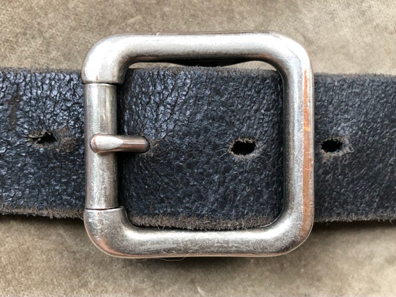 Levi Strauss Thick Black Leather Work Belt Heavy Duty Wide sz L xl Waist 35 36 37 Waist Vintage Unisex 90s 1990s Chunky Steel Square Buckle
