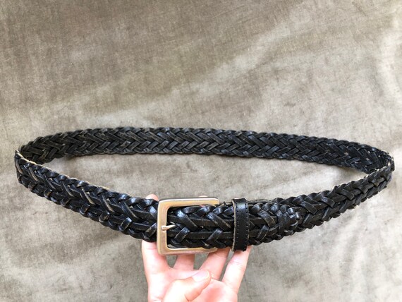 90s Black Leather Woven Belt Unisex sz M L XL 32 … - image 6