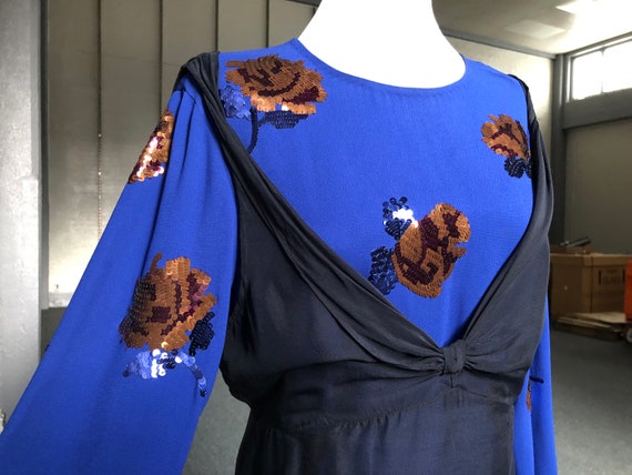 Dries Van Noten Blue Floral Sequined Blouse Under… - image 1