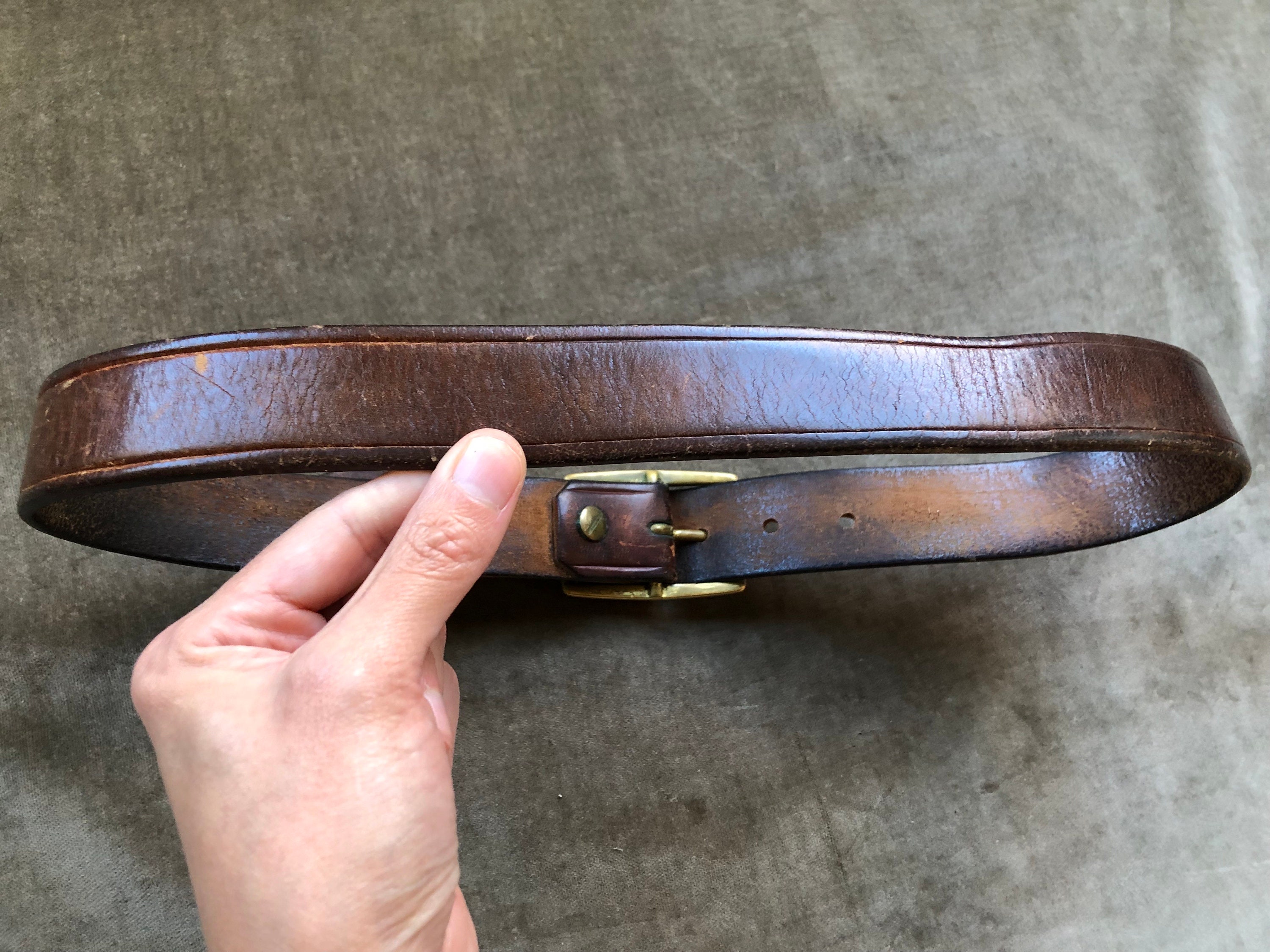 60s 70s Thick Leather Belt Size XS S 25 26 27 28 Waist 1970s