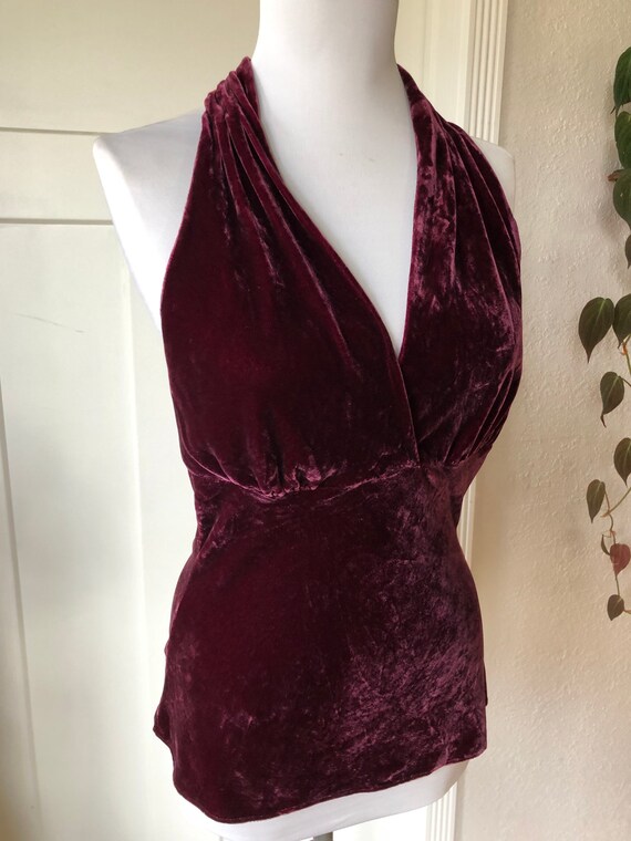 90s Velvet Halter Dark Plum Burgundy Tank Slip To… - image 8