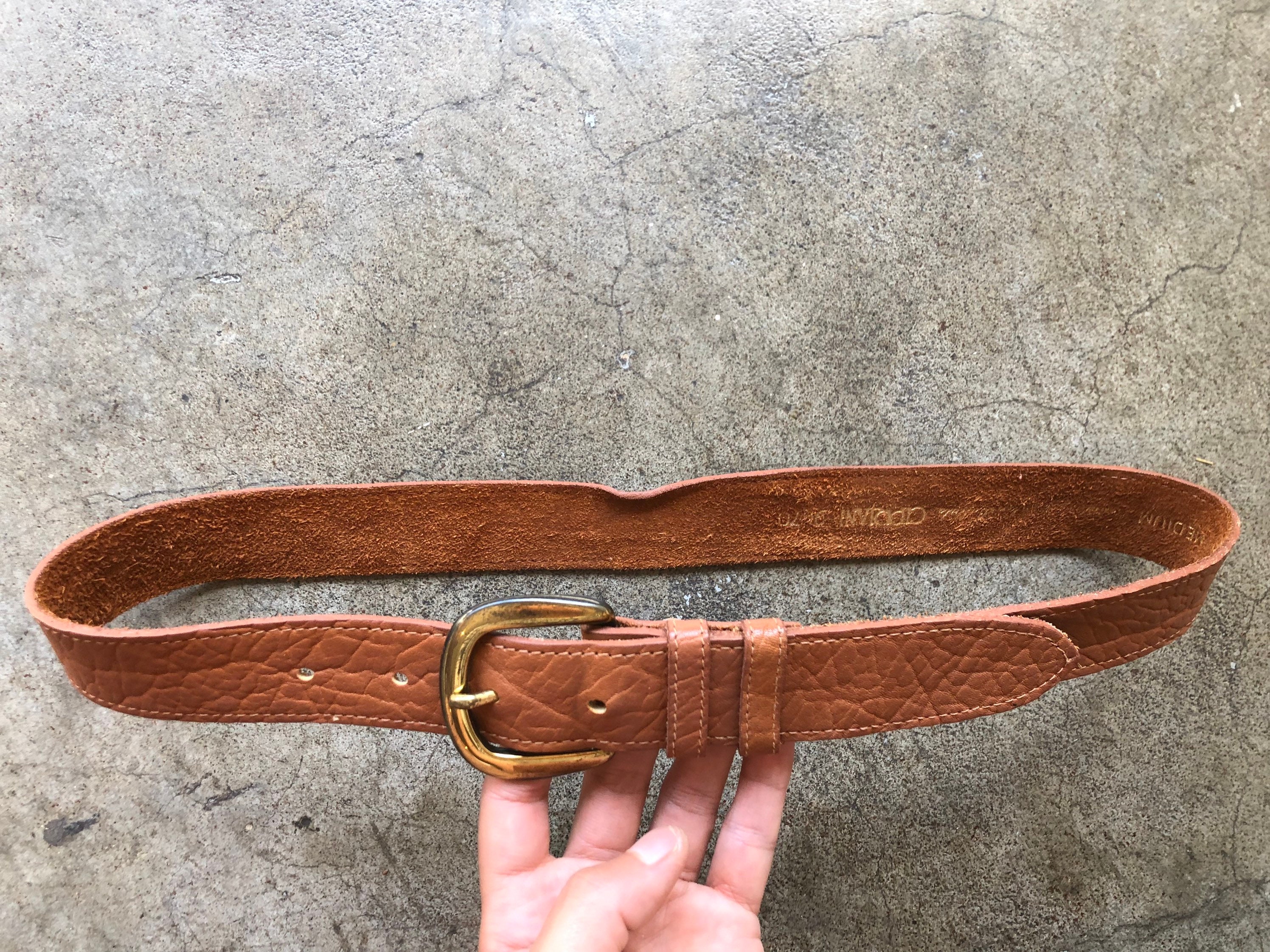70s 80s Tan Brown Pebbled Textured Buffalo Leather Belt  display picture 3