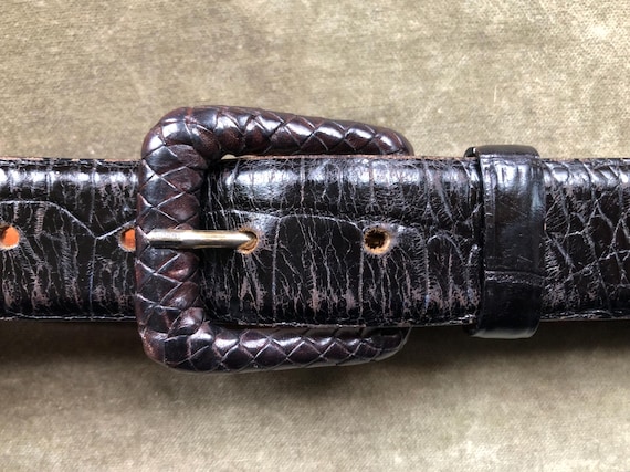 Black Leather Croc Embossed Wide Western Belt Woven Wrapped  display picture 1