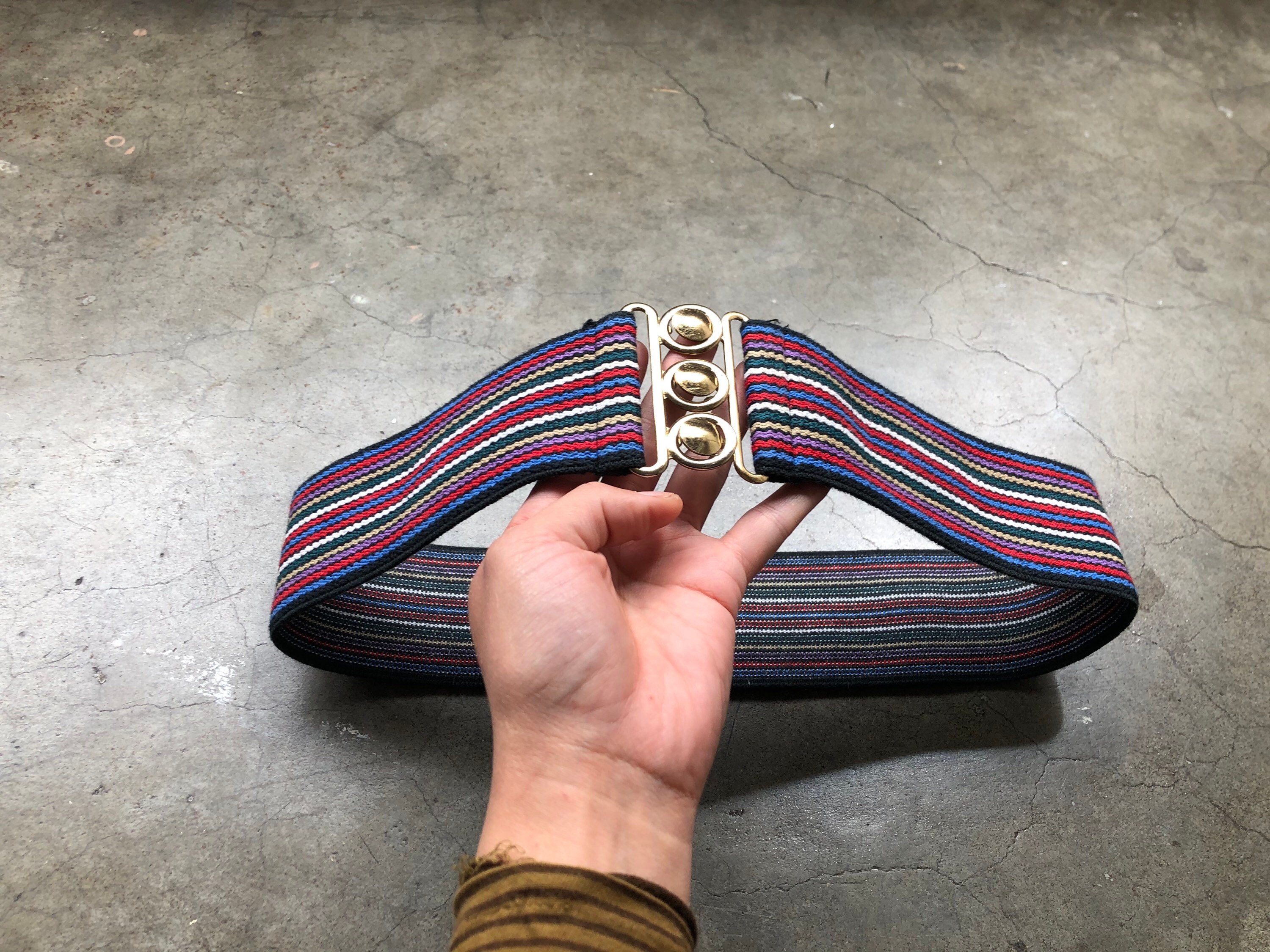 1970s 80s Wide Cotton Stretch Retro Rainbow Striped Woven  display picture 2