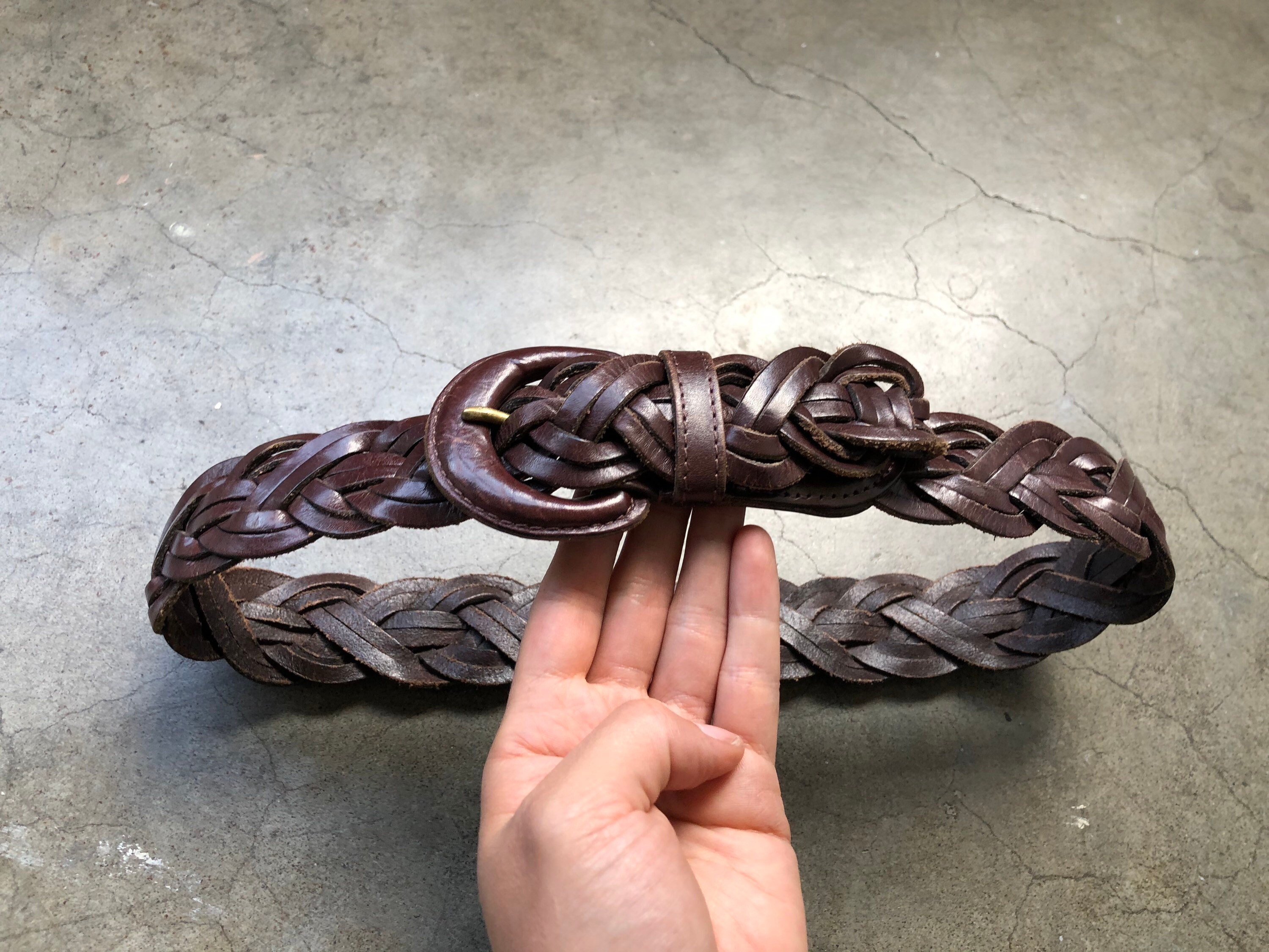 90s COACH Dark Brown Leather Woven Braided Belt Self Covered  display picture 3