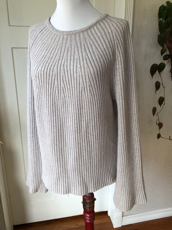 Cashmere Wool Rib Knit Long Bell Sleeve Pullover … - image 2