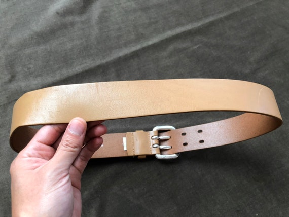 90s Tan Thick Leather Wide Heavy Duty Belt S M bo… - image 8