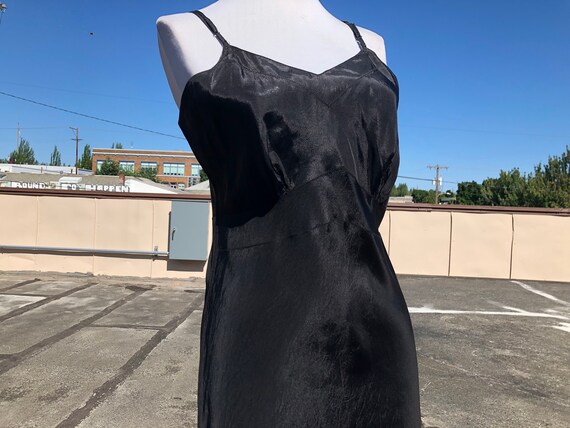 Vintage 40s 50s Black Shiny Rayon Dress Slip Night