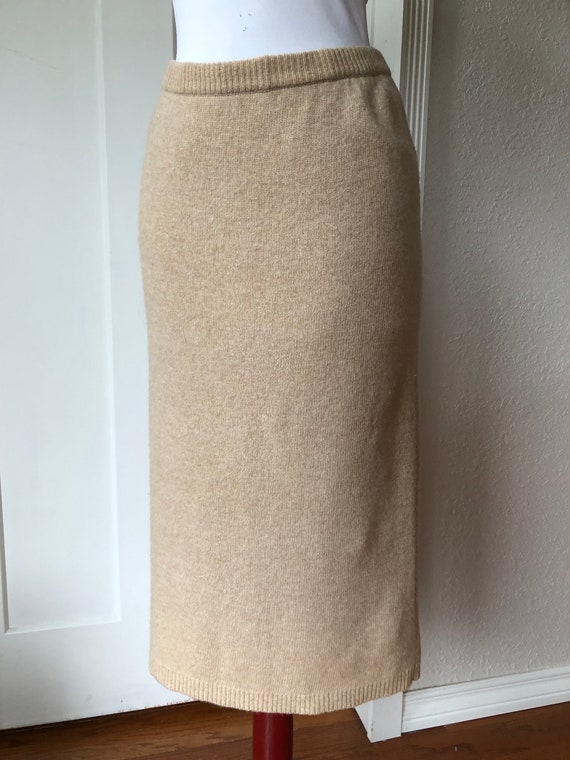 80s Wool Knit Midi Mid Length Sweater Skirt Back … - image 5