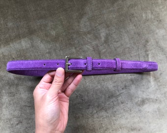 Purple Suede Leather Super Skinny Belt Silver Shiny Square  display picture 1