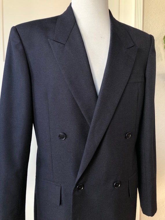 Mens Dark Navy Blue Wool Gabardine Double Breaste… - image 3