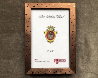 4x6 Wood Bronze Metallic Finish Polkadot Dot Dotted Picture Photo Frame Wooden Home Decor Vintage 90s 1990s Table Wall  Italy Italian Deco