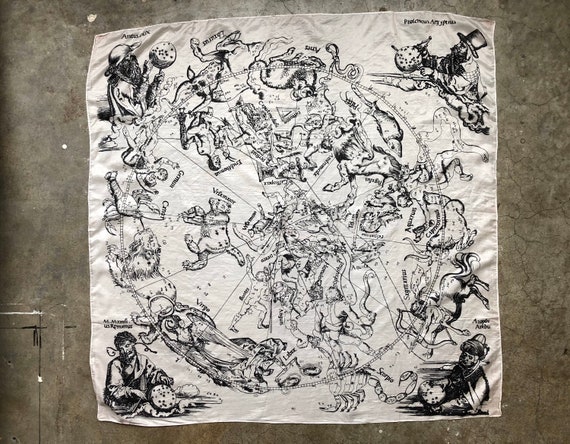 Vintage Silk Zodiac Wheel Celestial Horoscope Astr