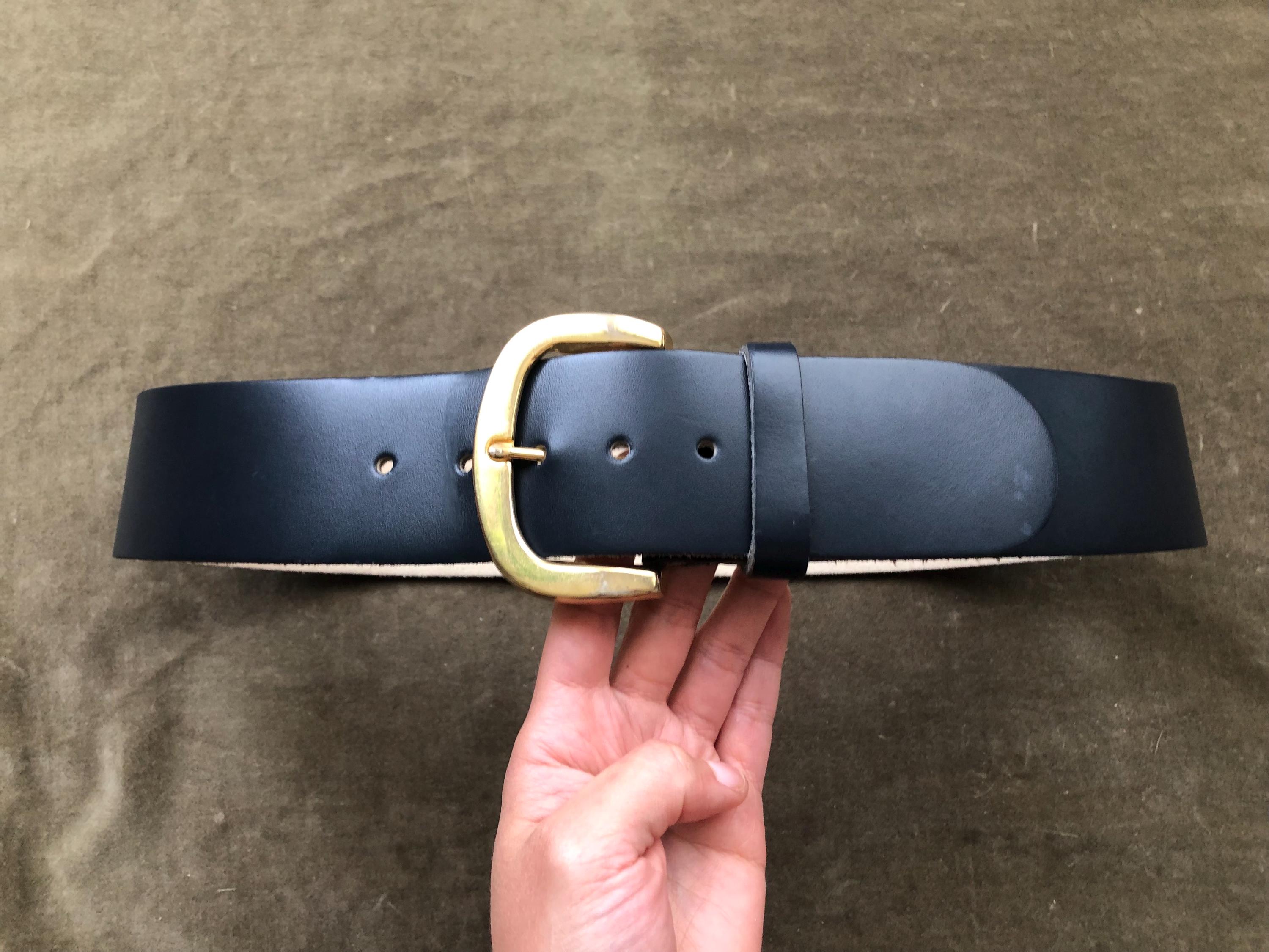 60s 70s Heavy Duty Thick Wide Dark Blue Navy Matte Leather