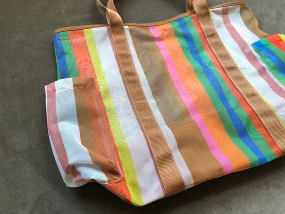 Large Sheer Mesh Candy Rainbow Stripe Retro See T… - image 3