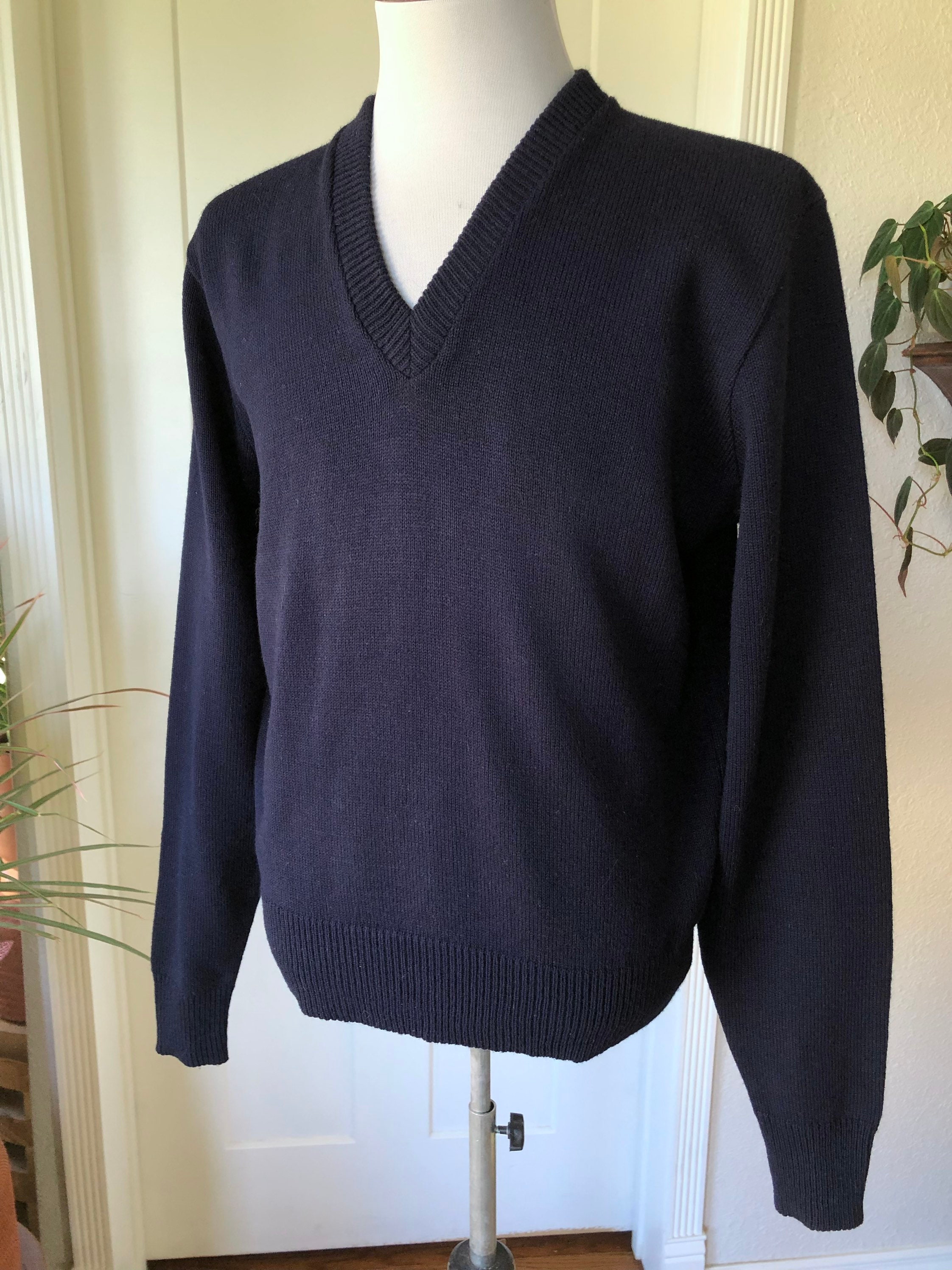 【archive】90s sullen navy V neck Knit V-Neck Navy Blue Cotton Sweater