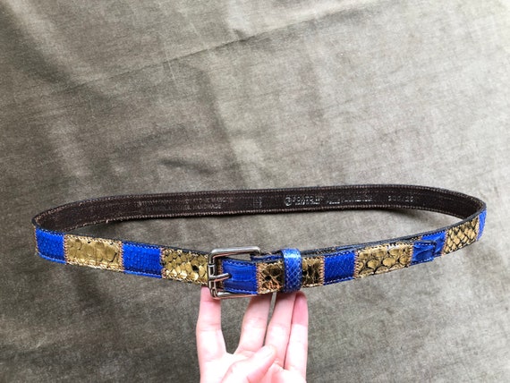 90s Genuine Snakeskin Patchwork Lapis Lazuli Blue… - image 3