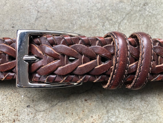 Vintage Mens 90s Dark Brown Aged Woven Braided Leather Belt