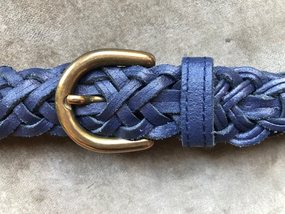 80s Argentina Dark Navy Blue Leather Woven Belt T… - image 1