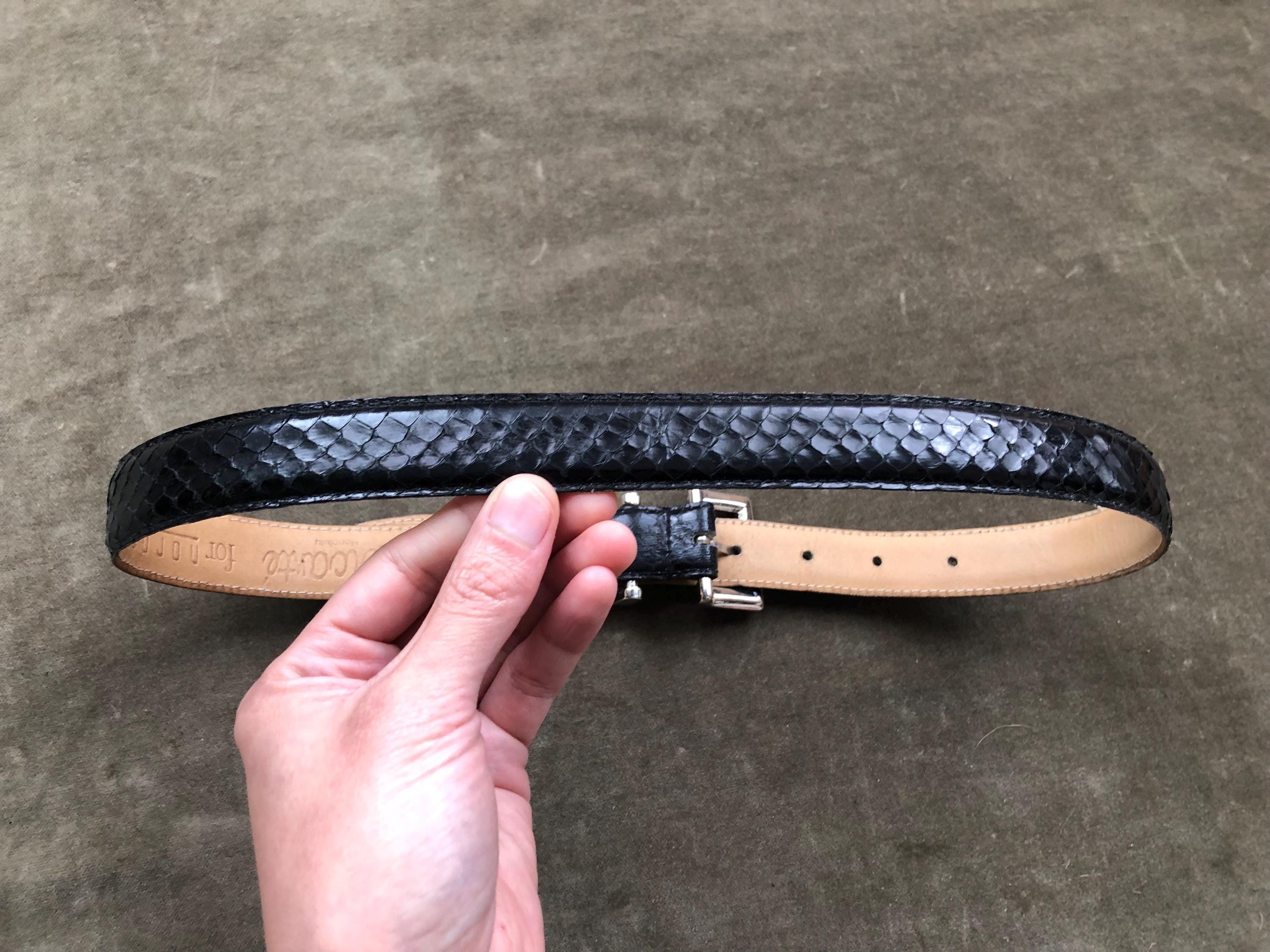 90s Black Snakeskin Leather Belt Snake Belt - Womans White Leather Belt With Silver Snake  main image 4