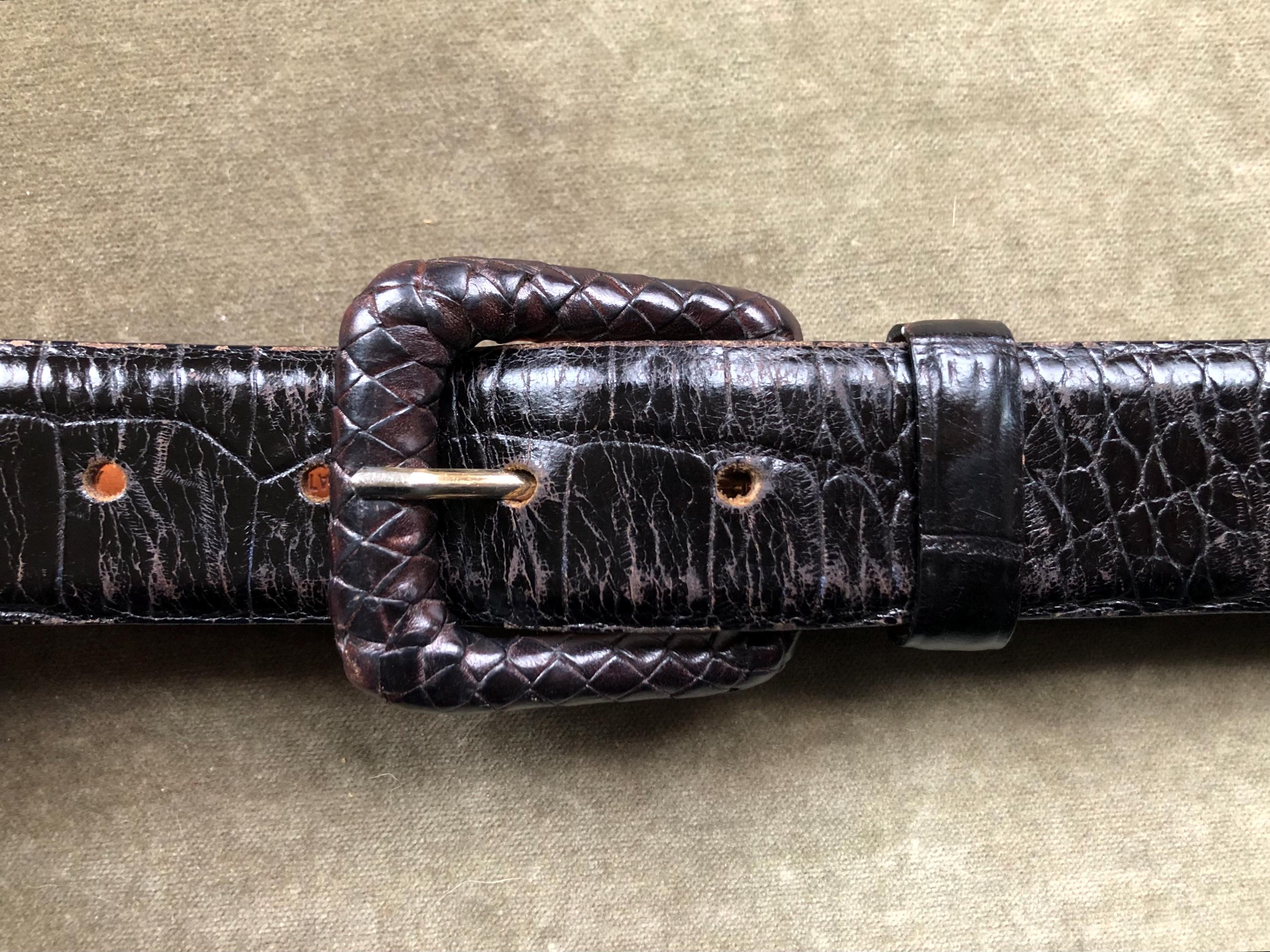Black Leather Croc Embossed Wide Western Belt Woven Wrapped  display picture 2