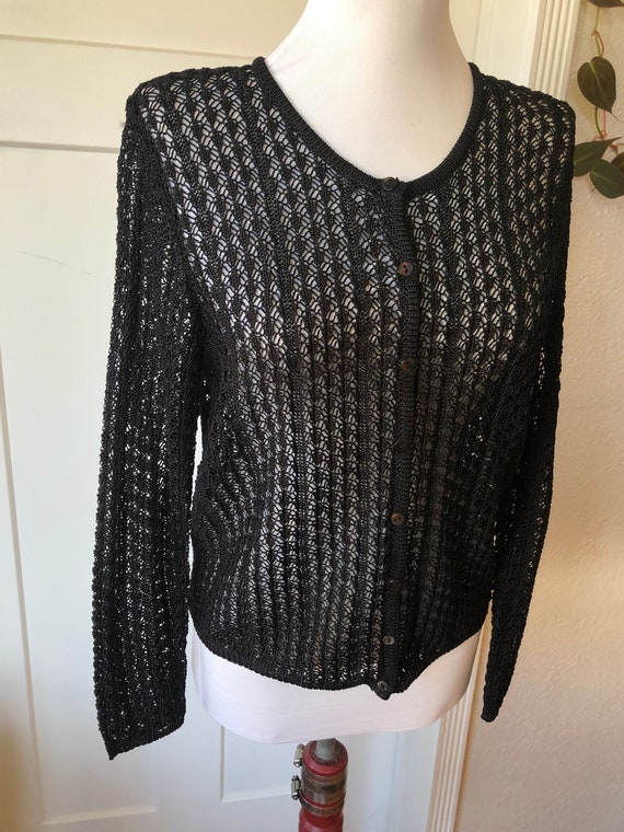 Sheer Lacy Knit Crochet Witchy Boho Black Cardiga… - image 4