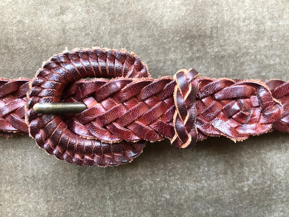 90s braided belt red Braided Red Leather Belt Vintage 90s Preppy Belt Woven  main image 2