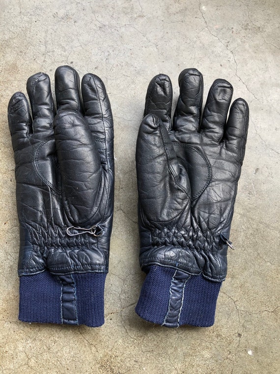 70s Puffy Dark Navy Blue Ski Gloves Winter Snow A… - image 7