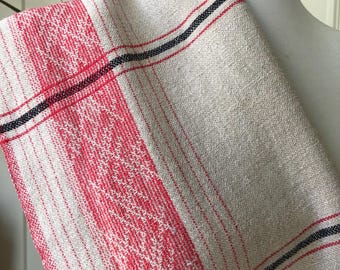 Jokipiin Pellava Oy Asciugamano da cucina o runner da tavola in lino finlandese tessuto a mano, metà secolo, prodotto in Finlandia, anni '60-'70, vintage, naturale, nero, rosso
