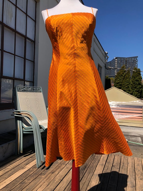 90s Orange Silk Dress Short Mini Slip Gown 1990s … - image 7