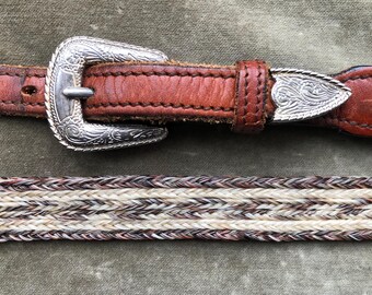 Braided Horsehair Belt With Carved Leather Buckle Keeper and  display picture 1