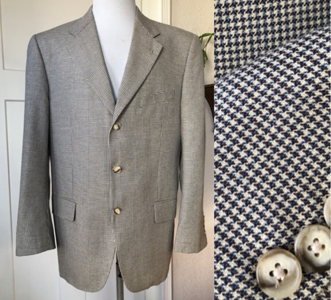 Mens Houndstooth Mini Check Tweed Woven Silk Wool Blend Mens Houndstooth Mini Check Tweed Woven Silk Wool Blend
