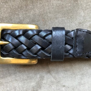 90s Black Leather Woven Braided Belt Adjustable Vintage Size  display picture 1