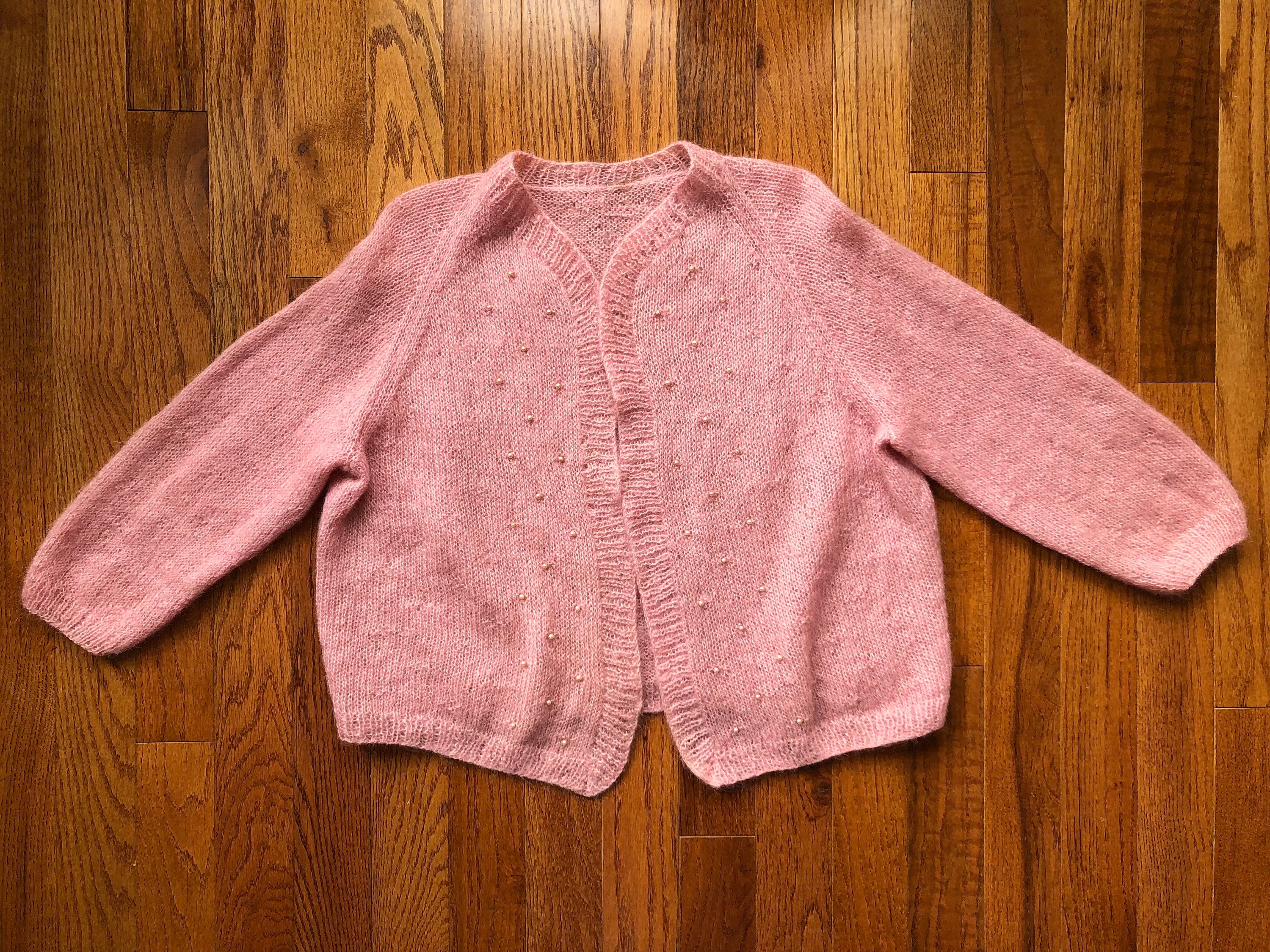 1950s 60s Pink Fuzzy Mohair Wool Sheer Lightweight Lacy Open