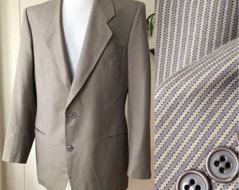 Retro Cotton Subtle Striped Woven Mens Sport Coat Size 38 Short 38S Blazer Suit Jacket Size S M 1990s 90s Vintage Blue Beige Tan Sage Green