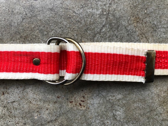 Vintage 60s 70s Red White Nylon Woven Retro Fabric Ribbon  display picture 3